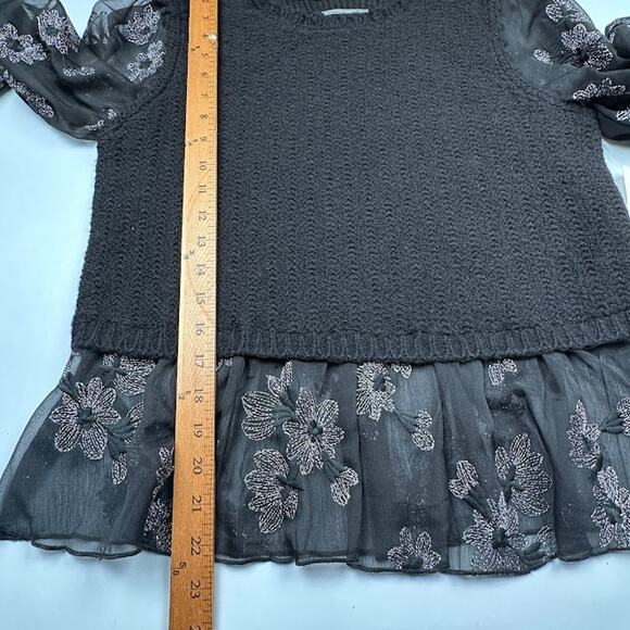 Anthropologie Sweater Womens Medium Black Layered Sheer Floral Whimsygoth Boho - Picture 12 of 14